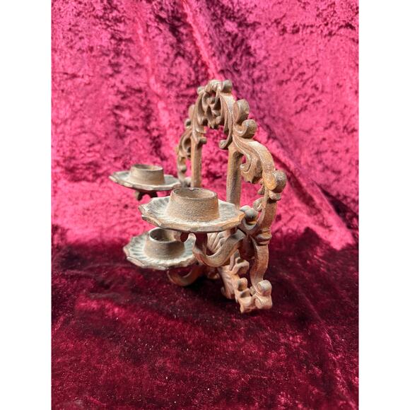 Antique Home Decor - Cast Iron 3 Candle Sconce - Dark Gothic Style Fixture